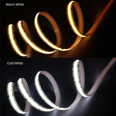 Lampu strip COB CCT berwarna putih ganda bertenaga tinggi 3000K-6500K Suhu warna lampu seragam UL Terdaftar Lampu pita