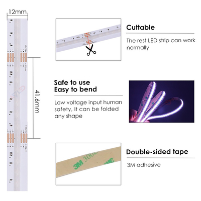 IP20 Cob Led Strip Fleksibel Ditekuk Dotless Rgb Cct Led Strip Light