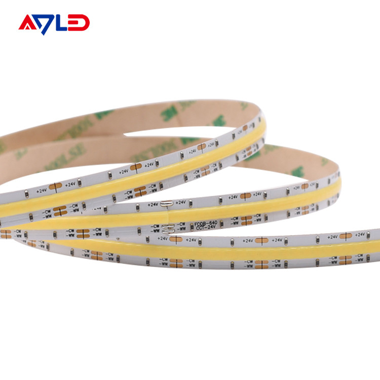 Lampu strip COB CCT berwarna putih ganda bertenaga tinggi 3000K-6500K Suhu warna lampu seragam UL Terdaftar Lampu pita